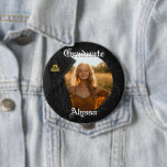 Class of 2026 Black Tassel Dignified Graduation Button<br><div class="desc">Elegant, dignified classical black designer grad pinback button badge pin with photo is ideal for college, university, trade school, high school or any level graduate. Traditional, formal yet simple design features gold charm on the dangling mortarboard tassel in luxurious gold metal effect. Stylish classic swirls in the background add the...</div>