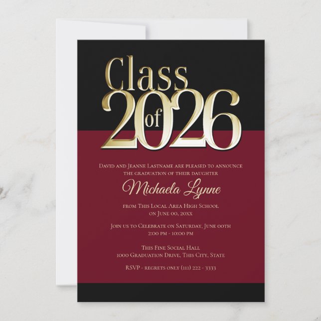 Class of 2026 Burgundy and Gold Grad Invitation (Devant)