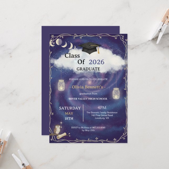 Class of 2026 Die Cut Graduation Invitation Custom Einladung (Vorderseite/Rückseite Beispiel)