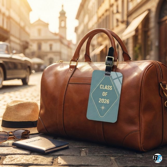 Class of 2026 Elegant Blue & Gold Star Graduation Gepäckanhänger (Von Creator hochgeladen)