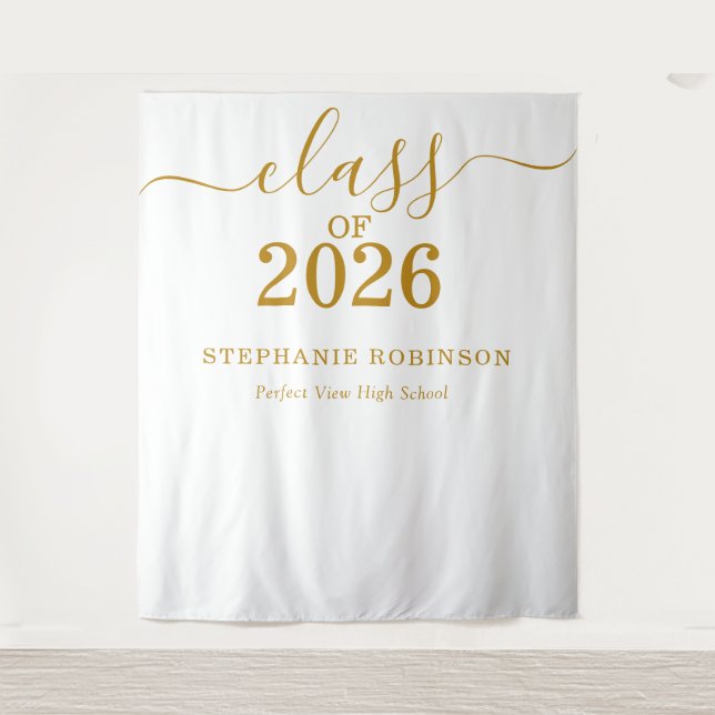 Class of 2026 Gold Script Graduation Backdrop Prop Wandteppich (Vorderseite)
