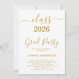 Class of 2026 Gold Script Modern Graduation Party Einladung