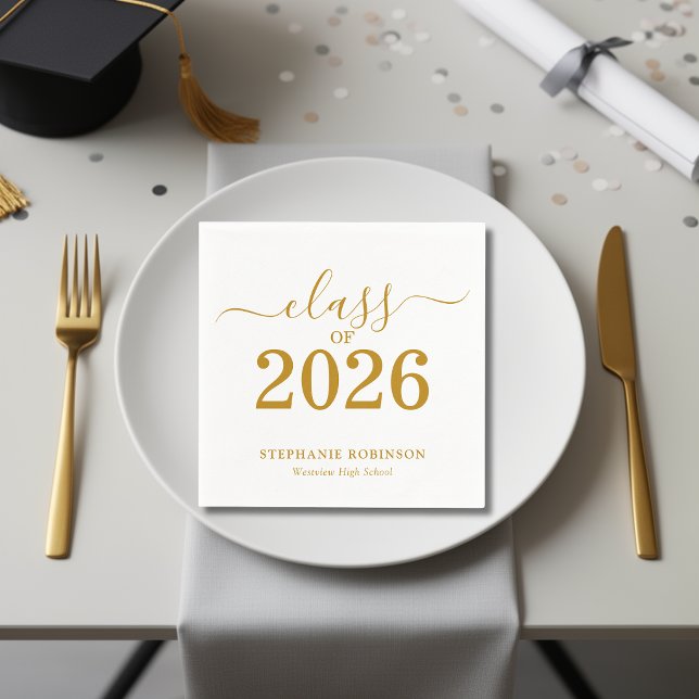 Class of 2026 Gold Script Typography Graduation  Serviette (Von Creator hochgeladen)