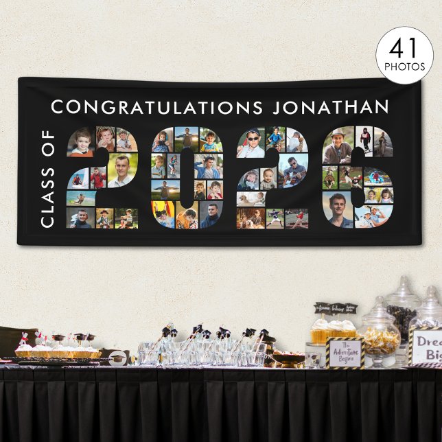 Class of 2026 Graduation 41 Photo Collage Black Banner (Von Creator hochgeladen)
