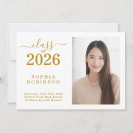 Class of 2026 Photo Gold Graduation Announcement Einladung