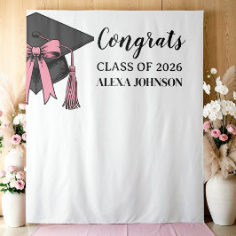 Class Of 2026 Pink Bow Graduation Cap Backdrop Wandteppich