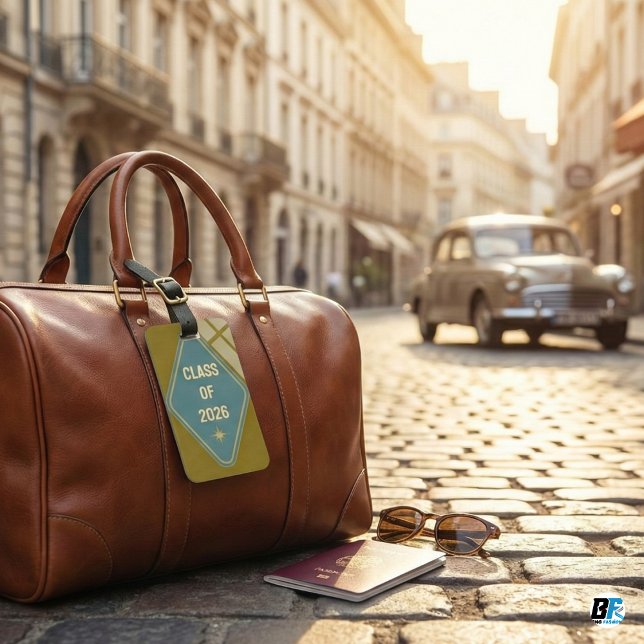 Class of 2026 Retro Gold & Teal Star Graduation Gepäckanhänger (Von Creator hochgeladen)