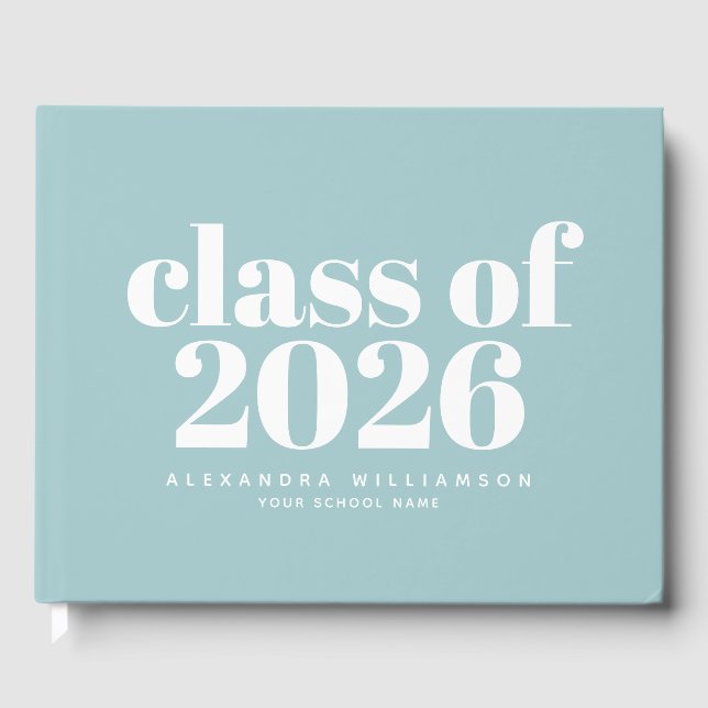 Class of 2026 Retro Soft Blue Personalized Name Gästebuch (Vorderseite)