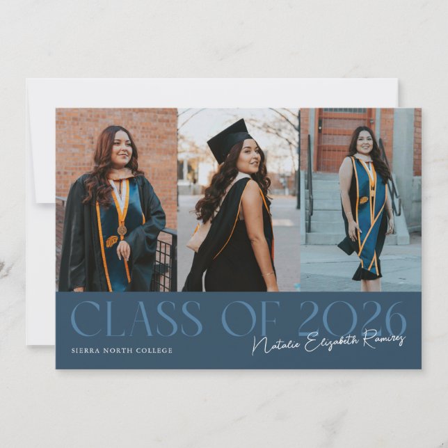 Class of 2026 Script Name Navy Blue Grad Photo Ankündigung (Vorderseite)