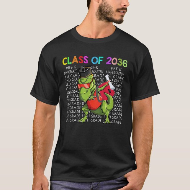 Class Of 2036 Grow With Me Dinosaur Graduation Kin T-Shirt (Vorderseite)