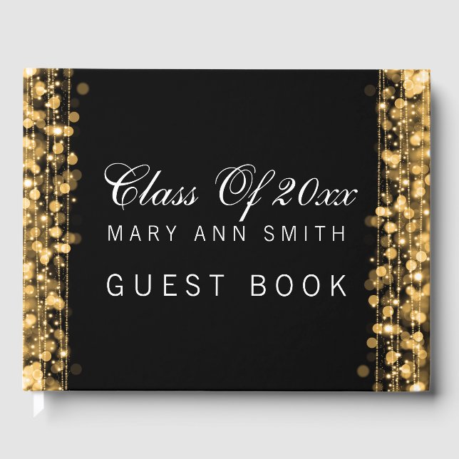 "Class of" Graduierungsparty Gold Lights & Glitzer Gästebuch (Vorderseite)
