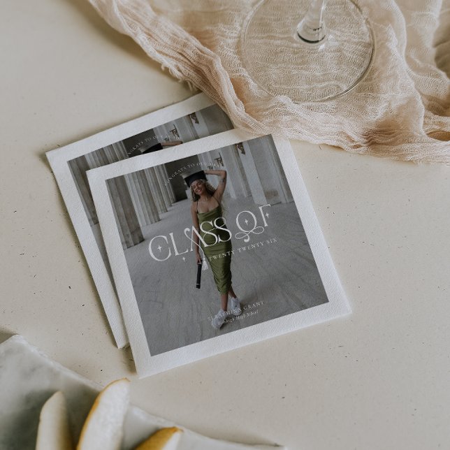 Class Of | Modern Personalized Graduation Photo Serviette (Von Creator hochgeladen)