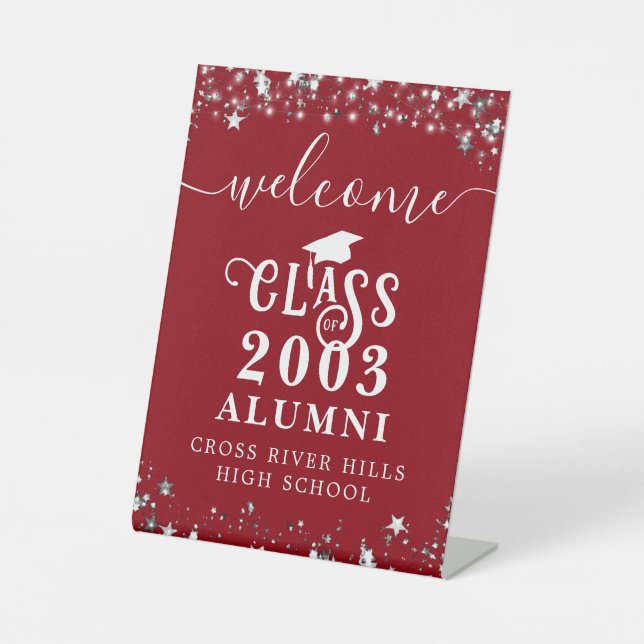 Class Reunion Welcome Table Sign Red Sockelschild (Vorderseite)
