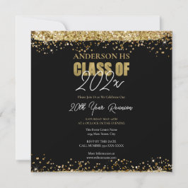 Class Wiedersehen Black and Gold Glitzer Einladung