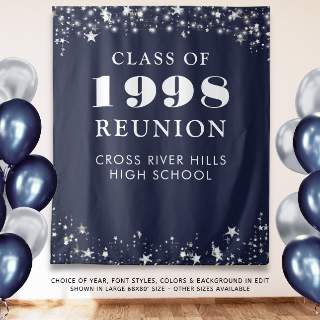 Class Wiedersehen Foto Booth Navy Blue Background Wandteppich (Von Creator hochgeladen)