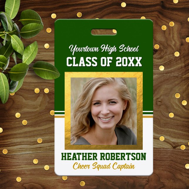Class Wiedersehen Green und Gold Foto ID Abzeichen Ausweis (Von Creator hochgeladen)
