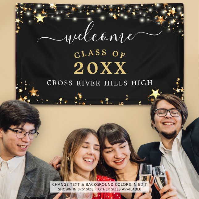Class Wiedersehen Welcome Black Gold Stars Lights Banner (Von Creator hochgeladen)