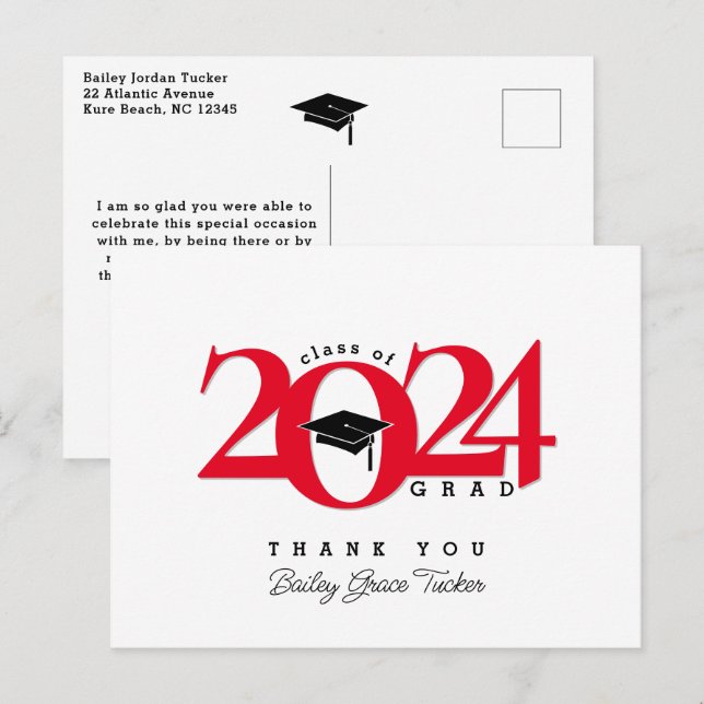 Class Year Grad Tassel Red Abschluss Vielen Dank Postkarte (Vorne/Hinten)