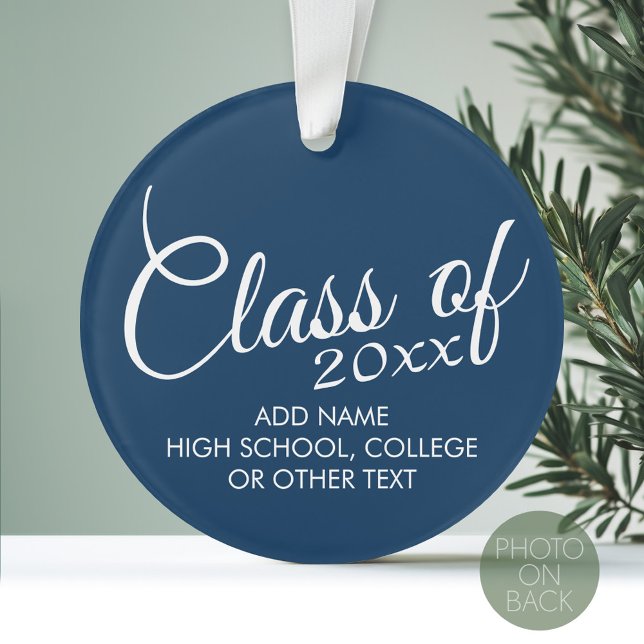 Classe avec année personnalisée et lycée (Personalized Graduation Ornament with Photo on the Back)