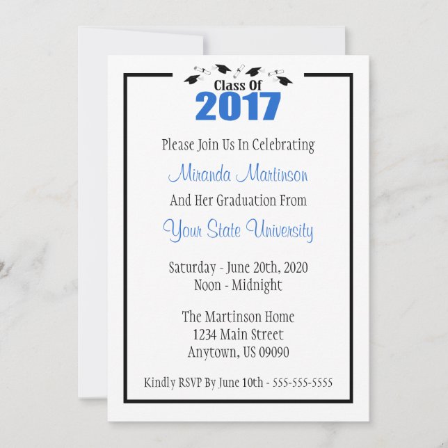 Classe De 2017 Graduation Invitation (Casquettes B (Devant)