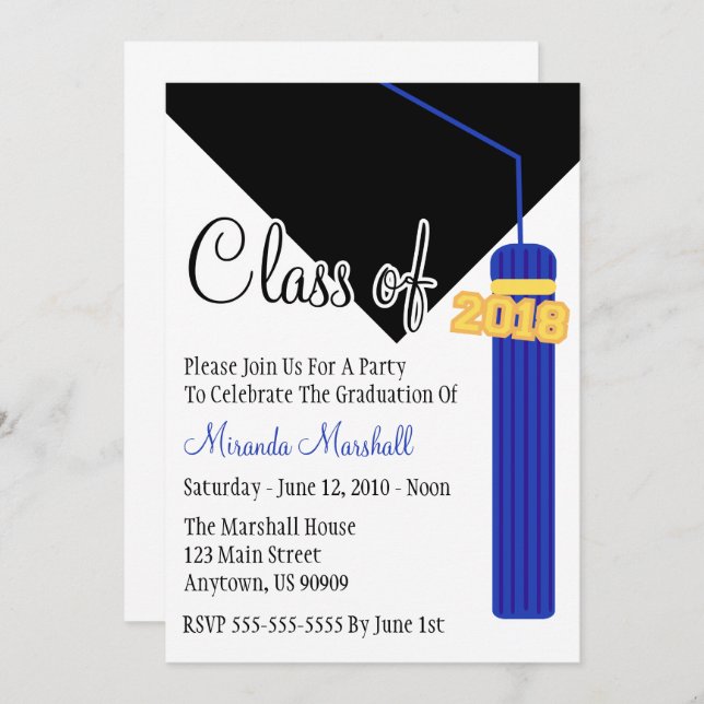 Classe De 2018 Tassel Invitation De Graduation (Bl (Devant / Derrière)