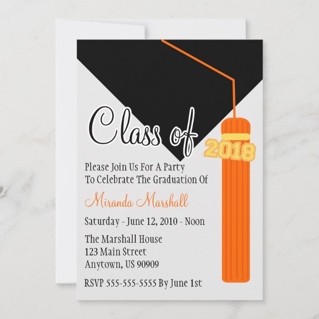 Classe De 2018 Tassel Invitation De Graduation (Or (Devant)