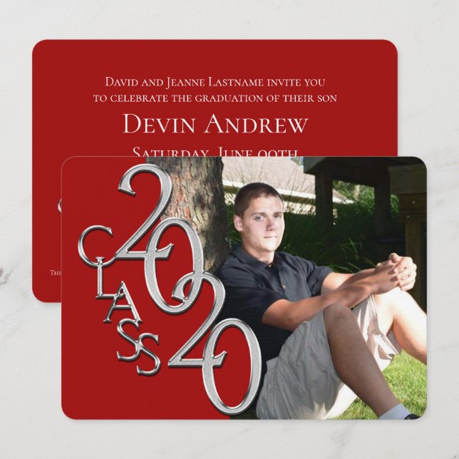 Classe de 2020 Red Photo Graduation Invitation (Devant / Derrière)