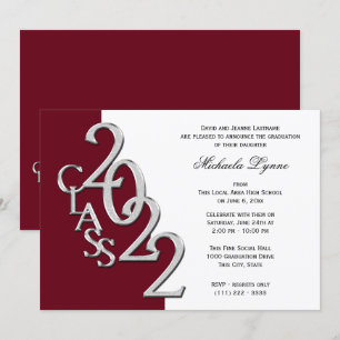 Classe de 2022 Grad Silver and Burgundy Invitation