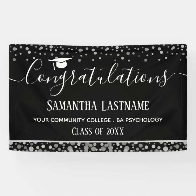 Classe de 2022 Graduation Argent Confetti bannière (Horizontal)