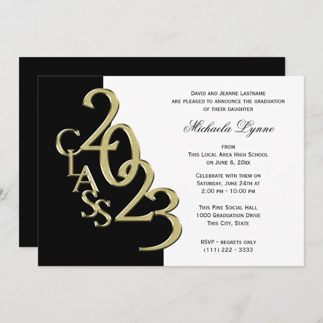Classe de 2023 Grad Gold et Black Invitation (Devant / Derrière)
