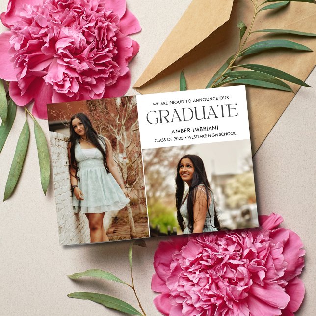 Classe de 2025 Deux Faire-part de graduation photo (Class of 2025 Two Photo Graduation Announcement)
