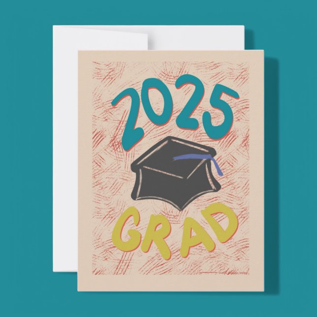 Classe de 2025 Grunge Style Graduation Faire-part (Celebrate the Class of 2025 with this bold, grunge-style graduation card by Artist © Cathy Thompson.)