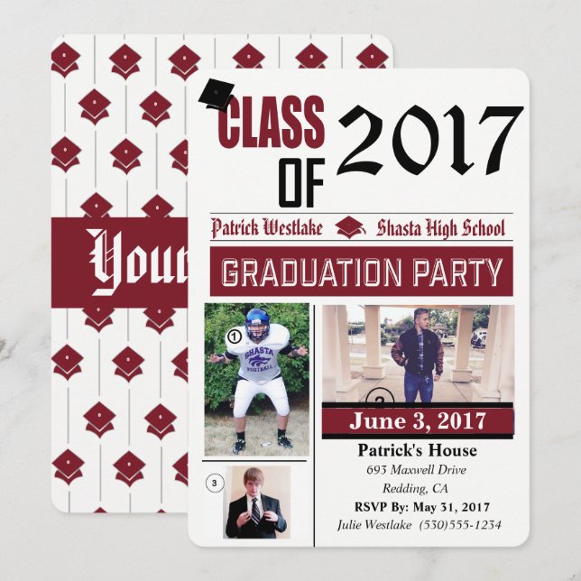 Classe de 20XX Grad Party Invitations - burgandy (Devant / Derrière)