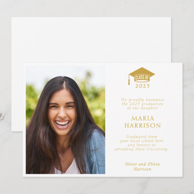 Classe de Faire-part photo blanc et or 2025 (Devant / Derrière)