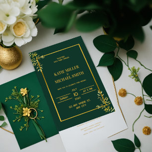 Classé Elegant Green et faire-part de mariage or