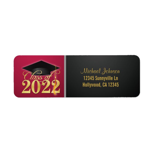 Classe élégante Rouge et Or de 2022 Étiquette (Devant)