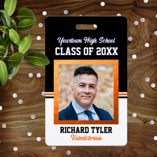 Classe Reunion Noir et Orange Photo ID Badge