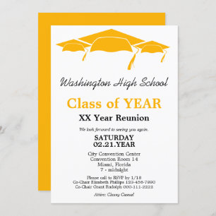 Classe Réunion Orange Graduation Caps Invitation
