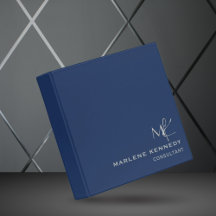 Élégant Monogramme Argent Personnalisé Bleu Nuit