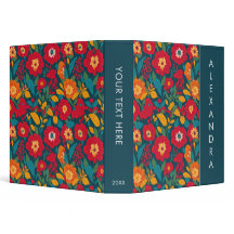 Fleurs Vintages bleues et rouges et Motif Feuille
