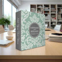 Mariage motif damassé gris et vert menthe