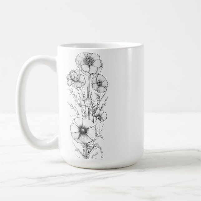 Classic 15 oz Floral Outline Mug (Gauche)