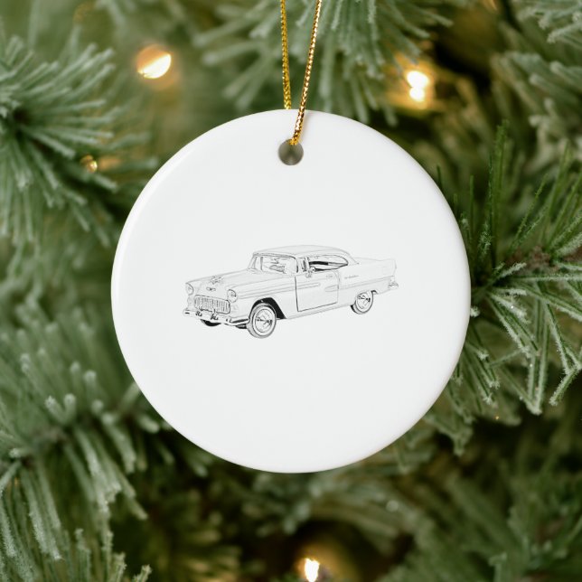 Classic 1955 Chevy Bel Air Pencil Zeichnend Keramikornament (Baum)