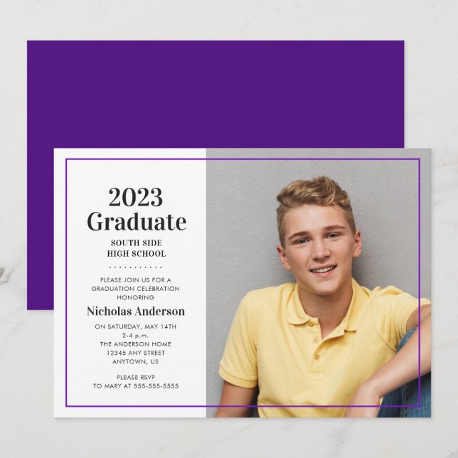 Classic 2023 Graduate Lila Foto Abschluss Einladung (Vorne/Hinten)