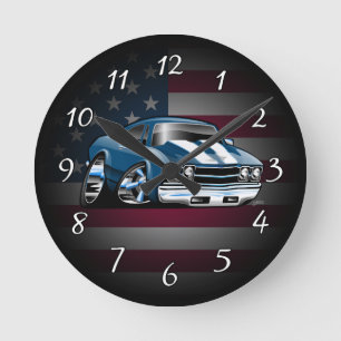 Classic 60er Jahre American Muscle Car Cartoon Runde Wanduhr