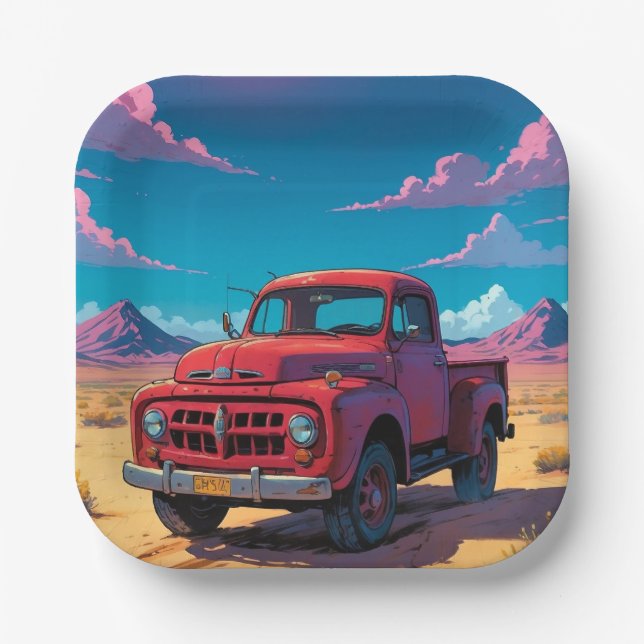 Classic American Lieferwagen Truck Pappteller (Vorderseite)
