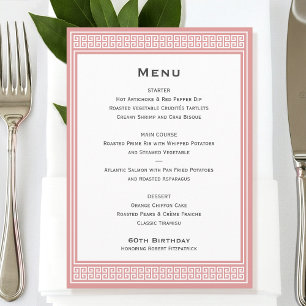 Classic Anniversaire Soirée Dîner Rose Menu Plat