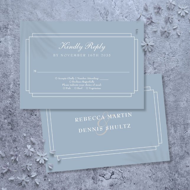 Classic Art Deco Dusty Blue Wedding RSVP Karte (Classic Art Deco Dusty Blue Wedding RSVP Card)