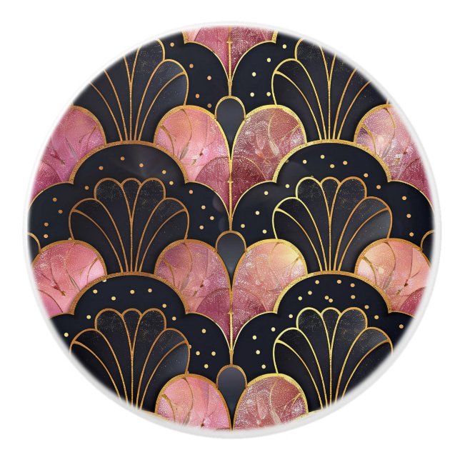Classic Art Deco Fan Pattern Keramikknauf (Vorderseite)