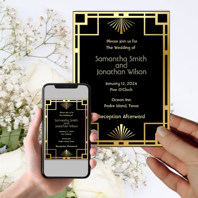 Classic Art Deco Gold auf der Black Wedding Einlad Einladung (Von Creator hochgeladen)